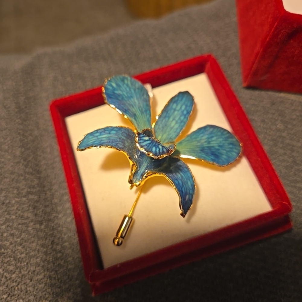 Elegant Blue Orchid Brooch